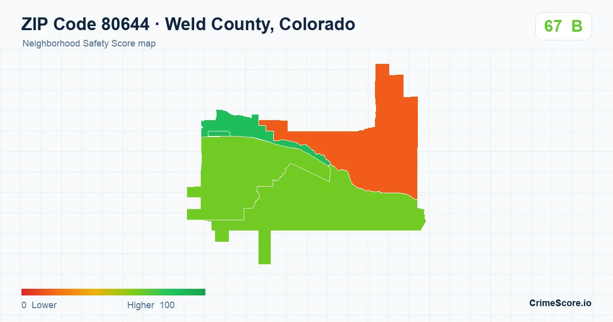 ZIP Code 80644 in Weld County, Colorado neighborhood Safety Score map