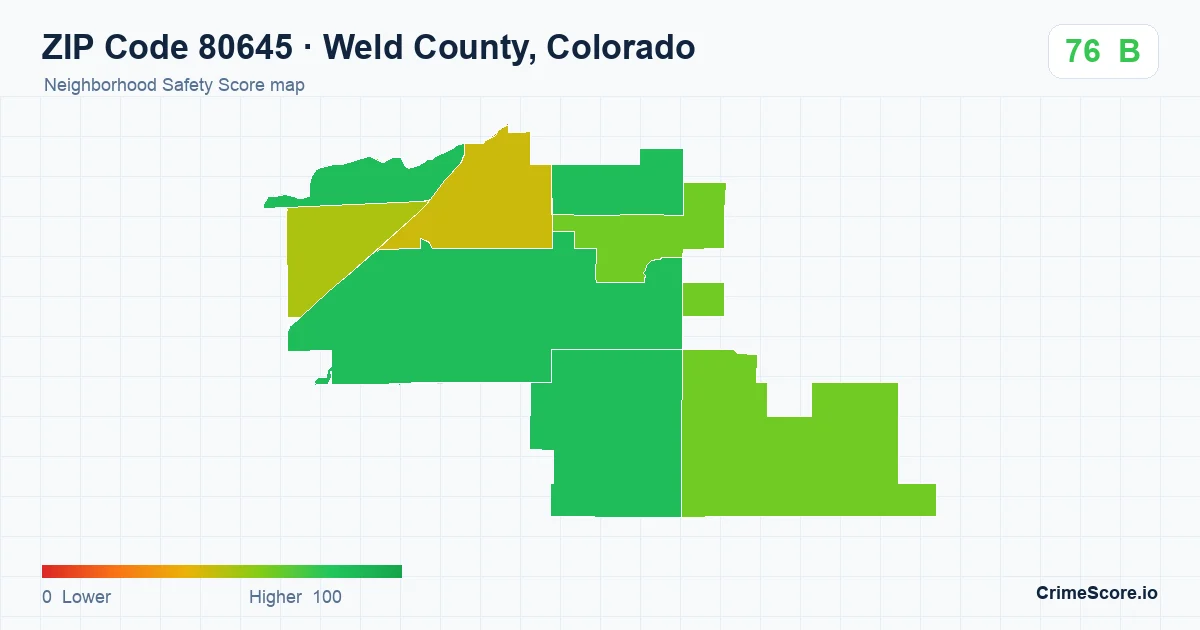 ZIP Code 80645 in Weld County, Colorado neighborhood Safety Score map