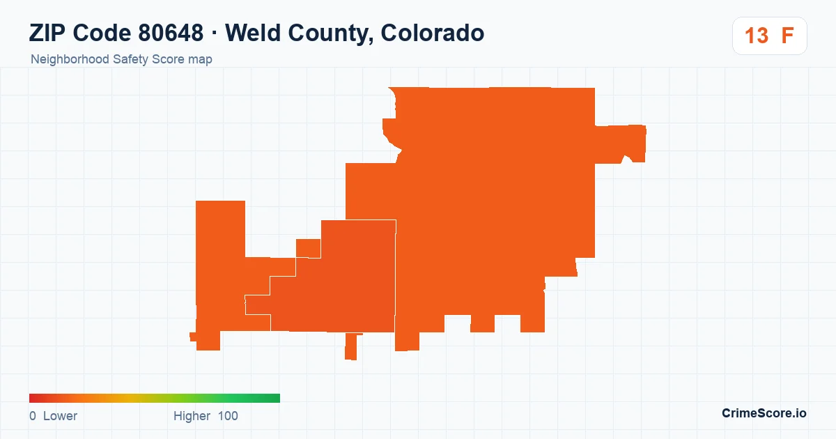 ZIP Code 80648 in Weld County, Colorado neighborhood Safety Score map