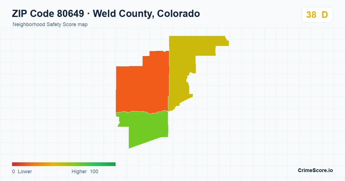 ZIP Code 80649 in Weld County, Colorado neighborhood Safety Score map