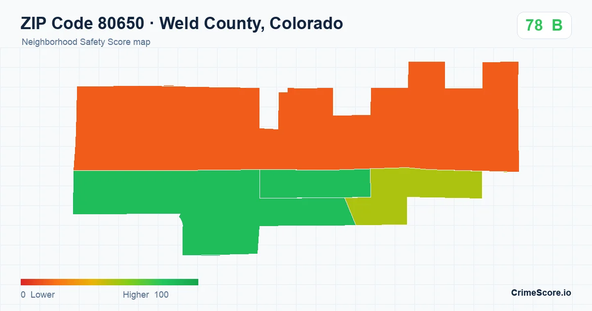 ZIP Code 80650 in Weld County, Colorado neighborhood Safety Score map