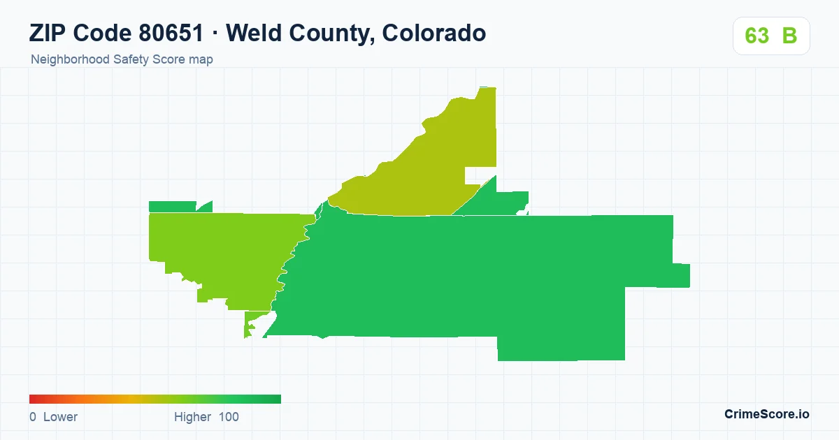 ZIP Code 80651 in Weld County, Colorado neighborhood Safety Score map