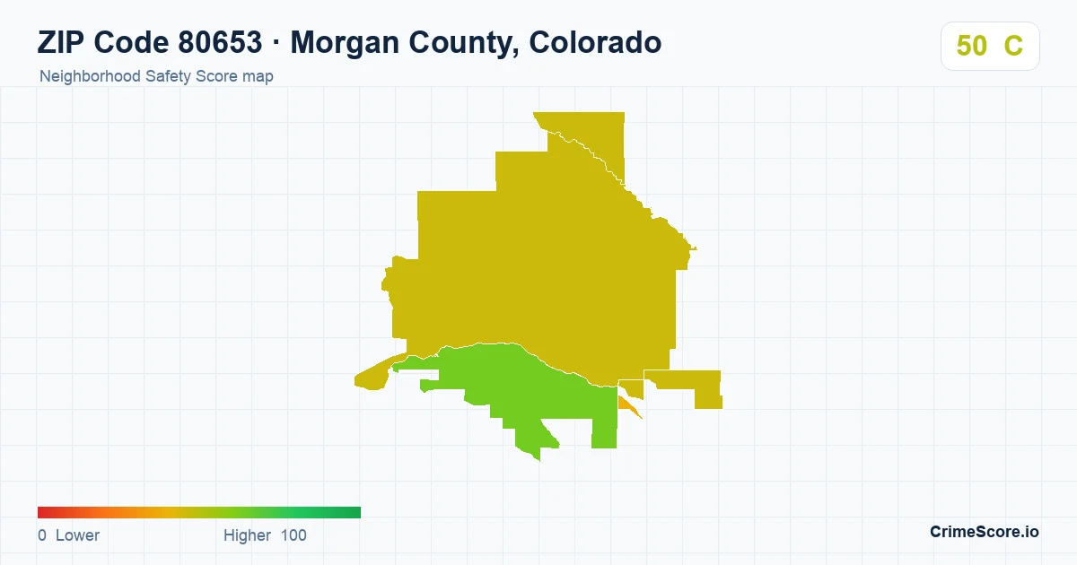 ZIP Code 80653 in Morgan County, Colorado neighborhood Safety Score map
