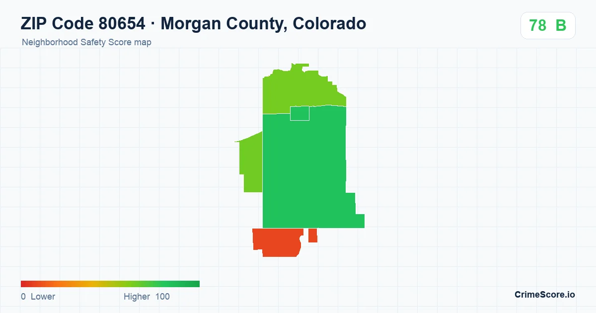 ZIP Code 80654 in Morgan County, Colorado neighborhood Safety Score map