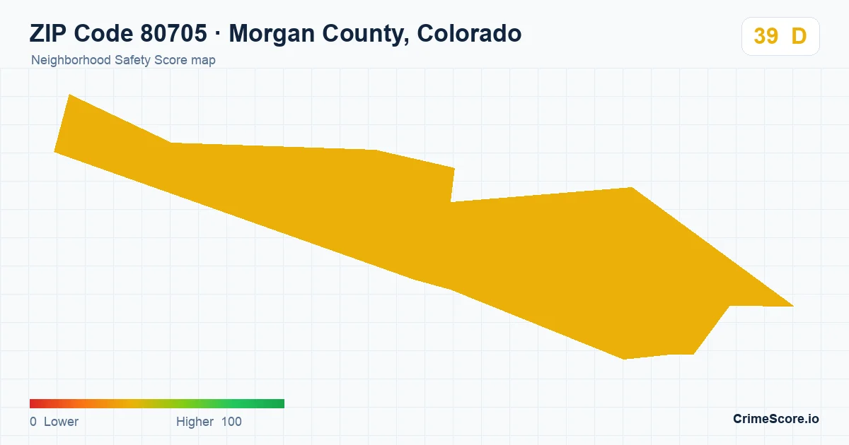 ZIP Code 80705 in Morgan County, Colorado neighborhood Safety Score map