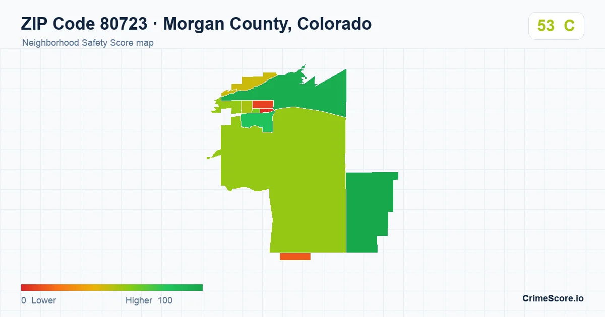 ZIP Code 80723 in Morgan County, Colorado neighborhood Safety Score map