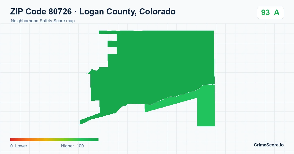 ZIP Code 80726 in Logan County, Colorado neighborhood Safety Score map
