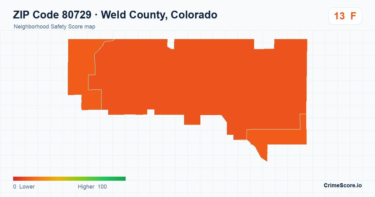 ZIP Code 80729 in Weld County, Colorado neighborhood Safety Score map
