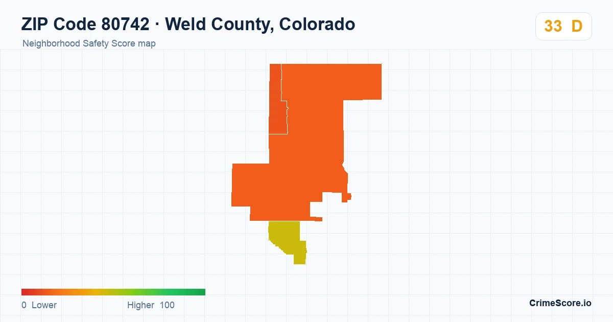 ZIP Code 80742 in Weld County, Colorado neighborhood Safety Score map