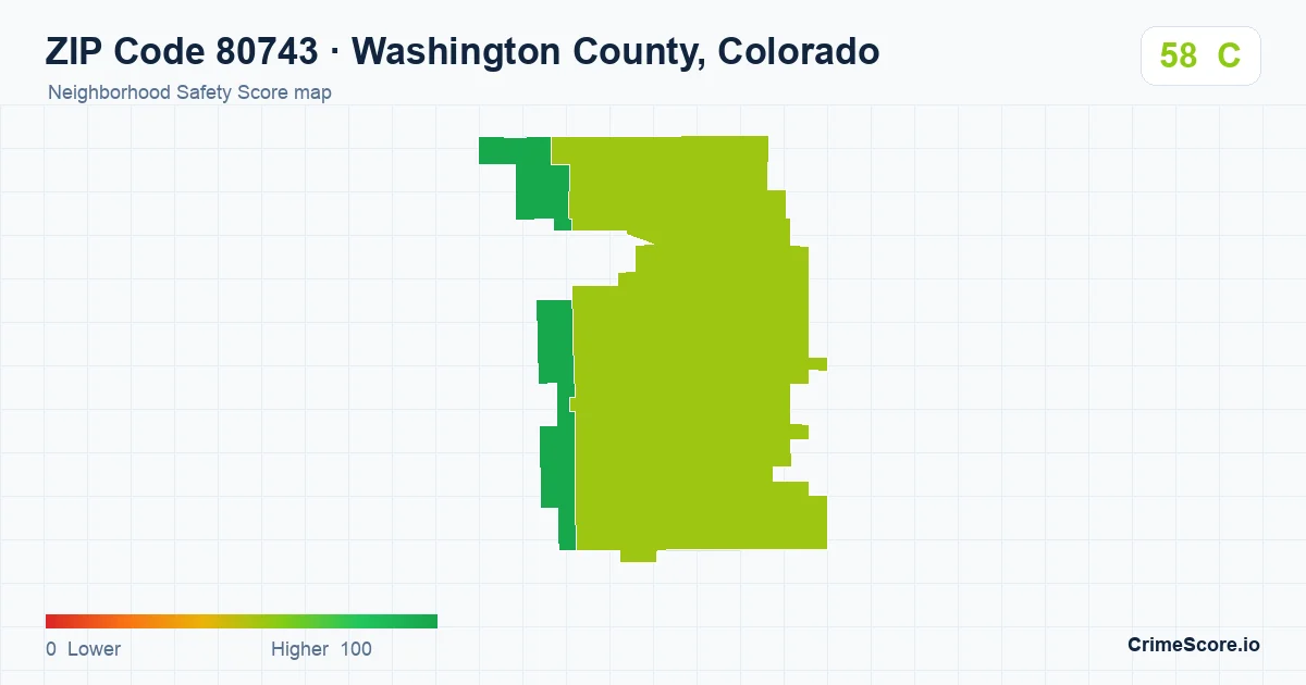 ZIP Code 80743 in Washington County, Colorado neighborhood Safety Score map