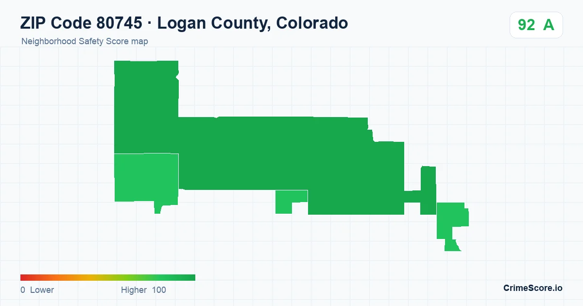 ZIP Code 80745 in Logan County, Colorado neighborhood Safety Score map