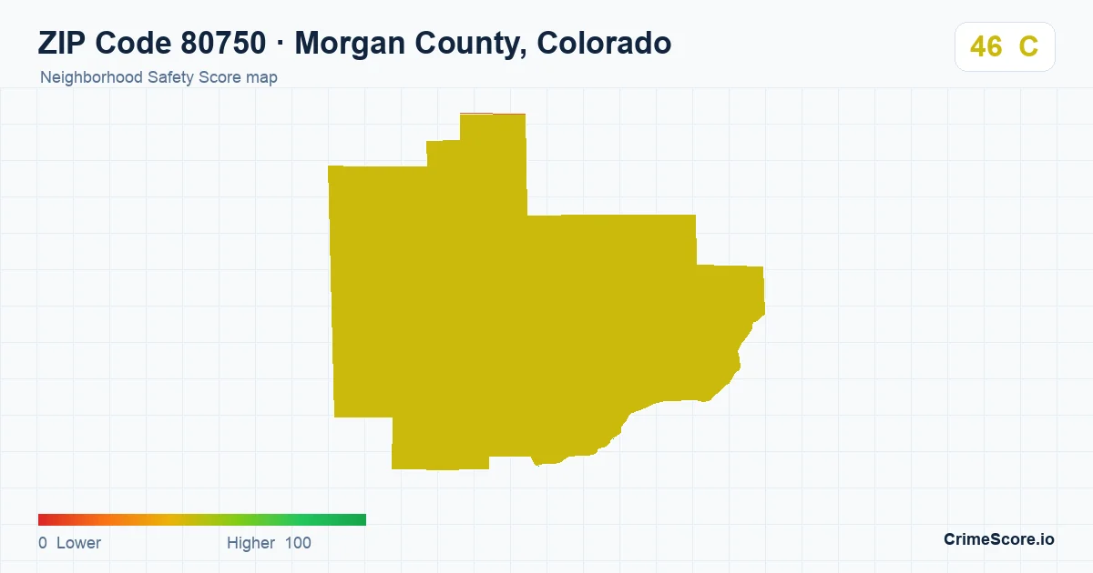 ZIP Code 80750 in Morgan County, Colorado neighborhood Safety Score map