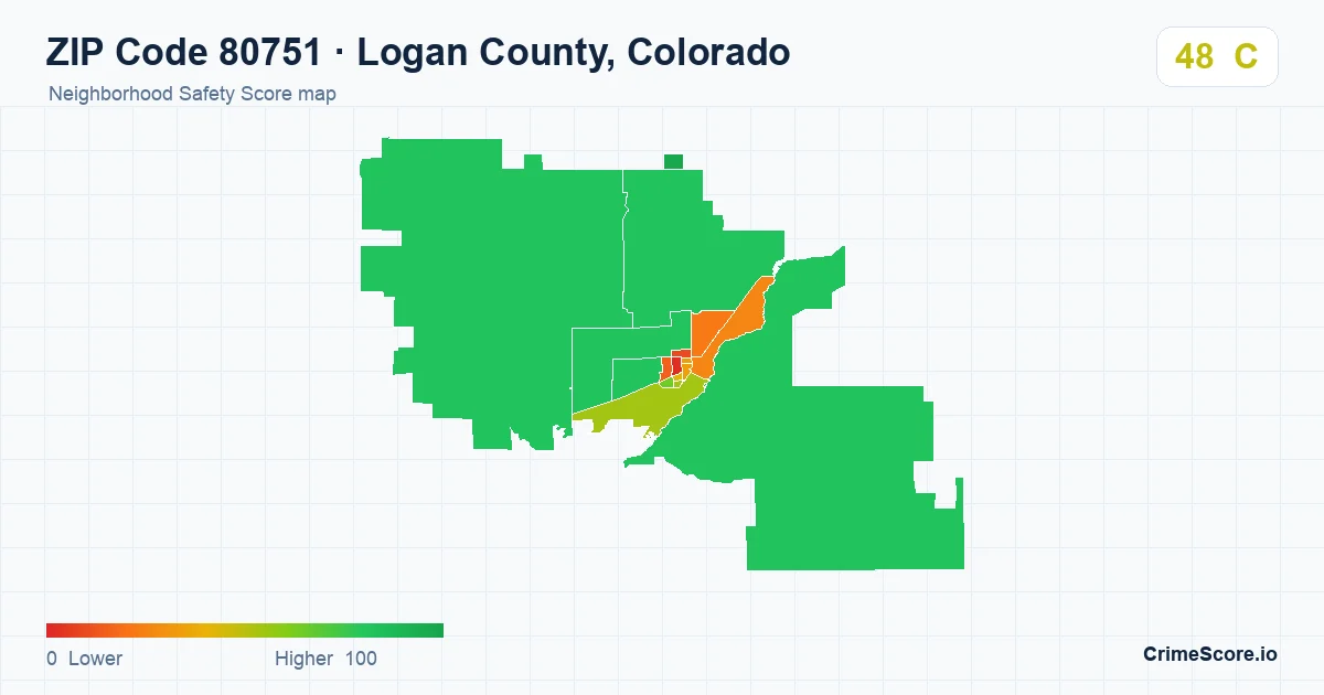 ZIP Code 80751 in Logan County, Colorado neighborhood Safety Score map