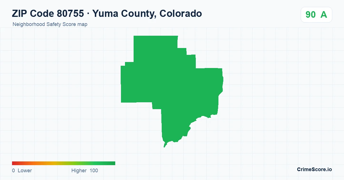 ZIP Code 80755 in Yuma County, Colorado neighborhood Safety Score map