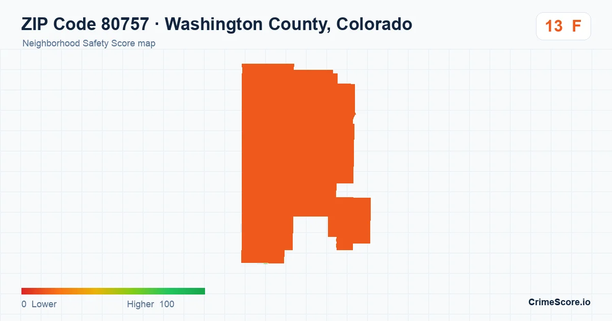 ZIP Code 80757 in Washington County, Colorado neighborhood Safety Score map