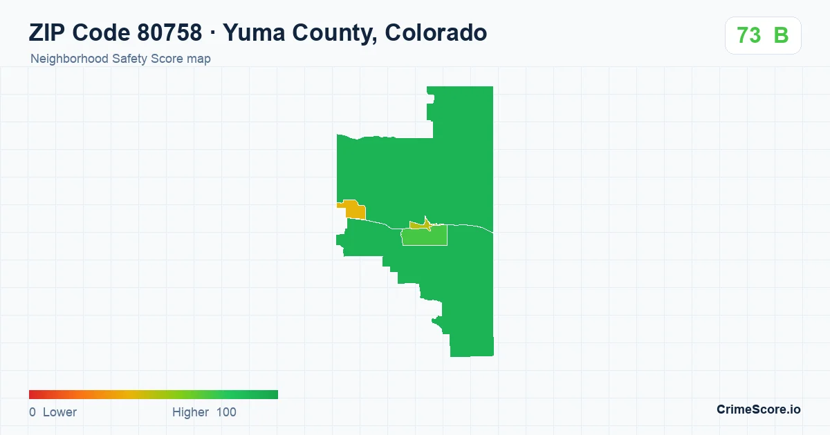 ZIP Code 80758 in Yuma County, Colorado neighborhood Safety Score map