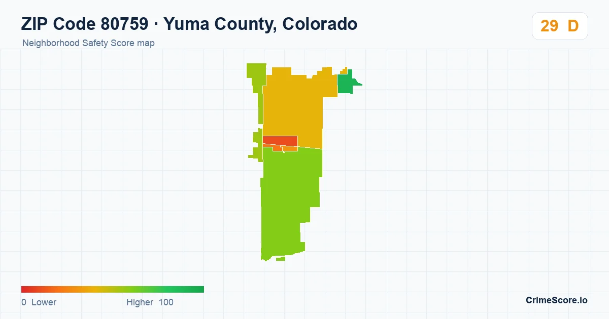ZIP Code 80759 in Yuma County, Colorado neighborhood Safety Score map