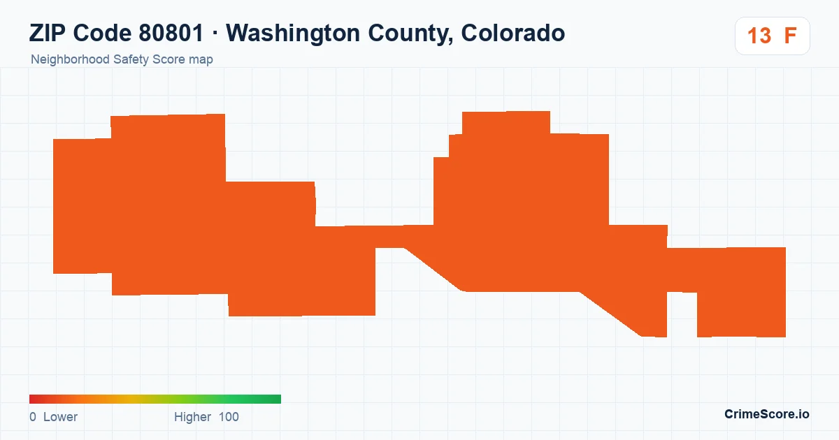 ZIP Code 80801 in Washington County, Colorado neighborhood Safety Score map