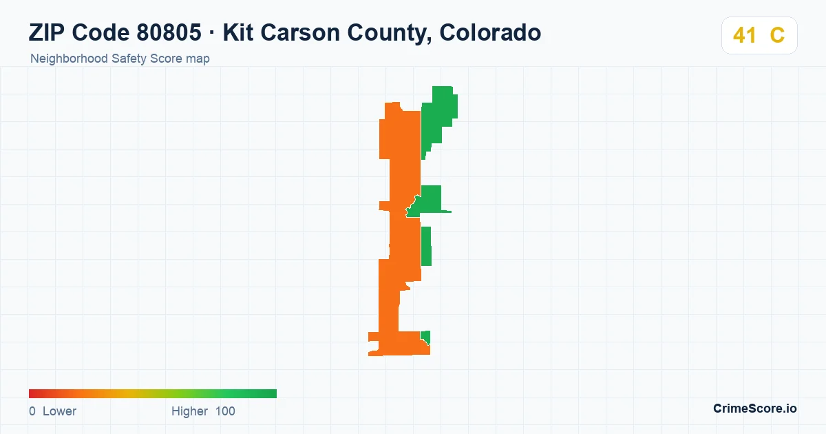 ZIP Code 80805 in Kit Carson County, Colorado neighborhood Safety Score map