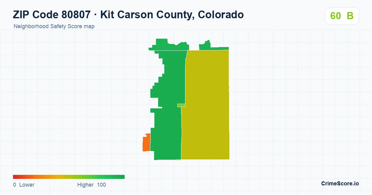 ZIP Code 80807 in Kit Carson County, Colorado neighborhood Safety Score map
