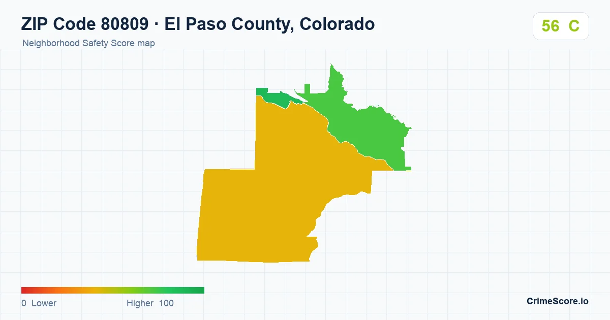 ZIP Code 80809 in El Paso County, Colorado neighborhood Safety Score map
