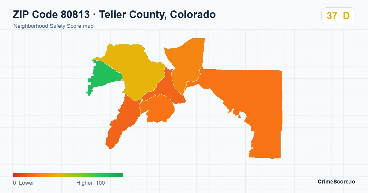 ZIP Code 80813 in Teller County, Colorado neighborhood Safety Score map