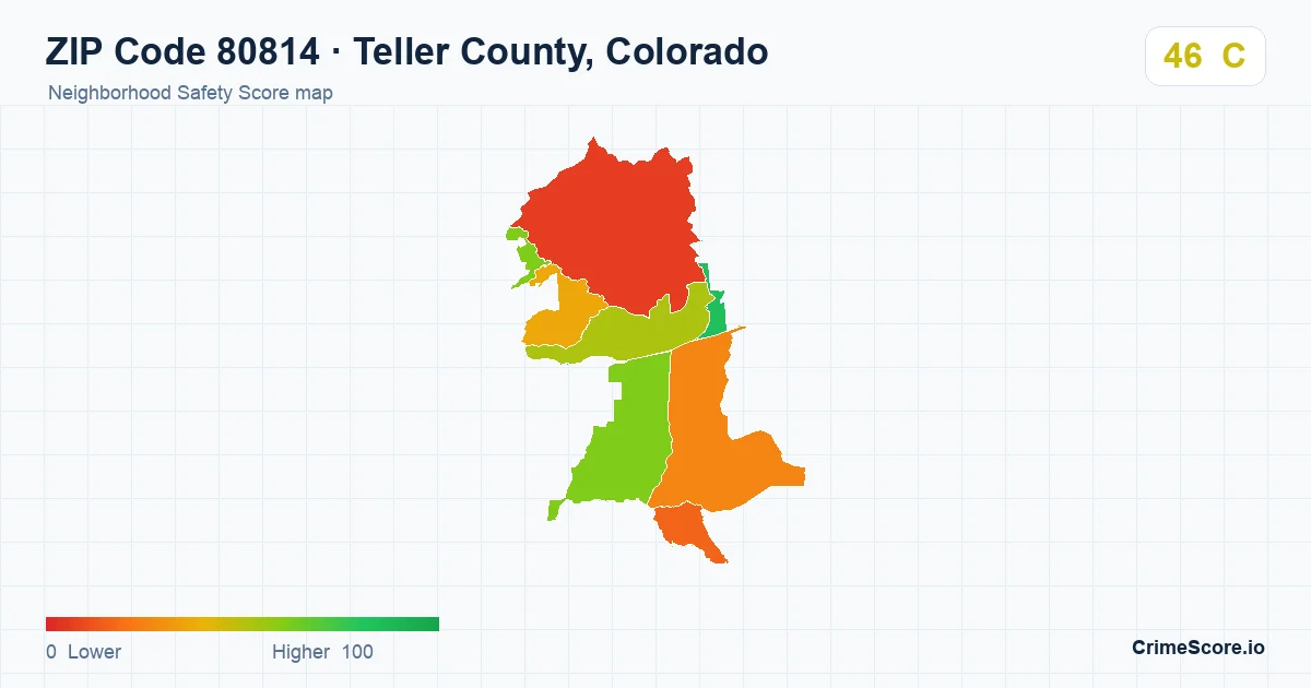 ZIP Code 80814 in Teller County, Colorado neighborhood Safety Score map