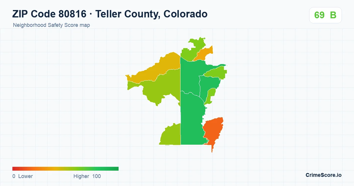 ZIP Code 80816 in Teller County, Colorado neighborhood Safety Score map