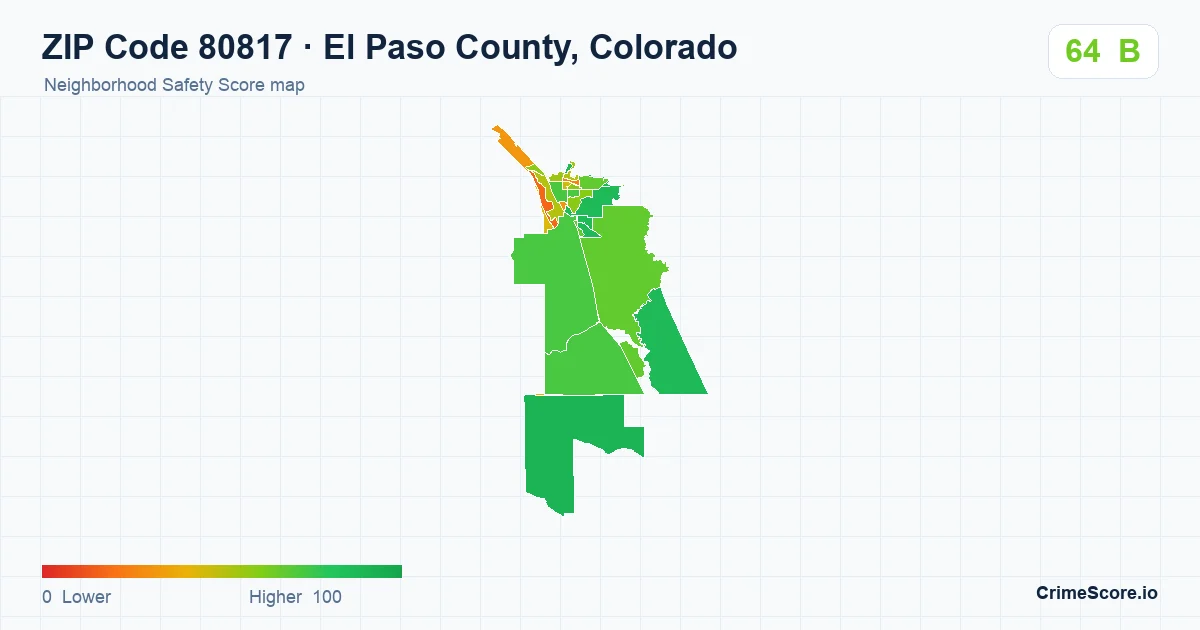 ZIP Code 80817 in El Paso County, Colorado neighborhood Safety Score map