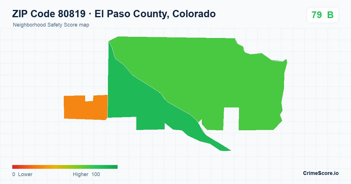 ZIP Code 80819 in El Paso County, Colorado neighborhood Safety Score map