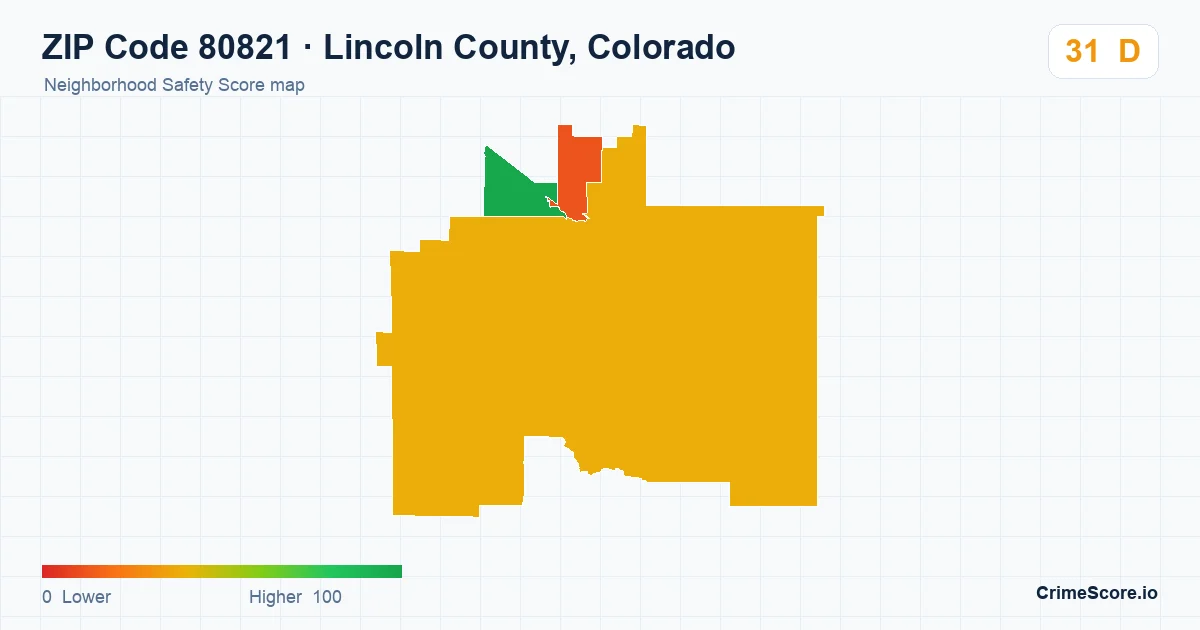 ZIP Code 80821 in Lincoln County, Colorado neighborhood Safety Score map