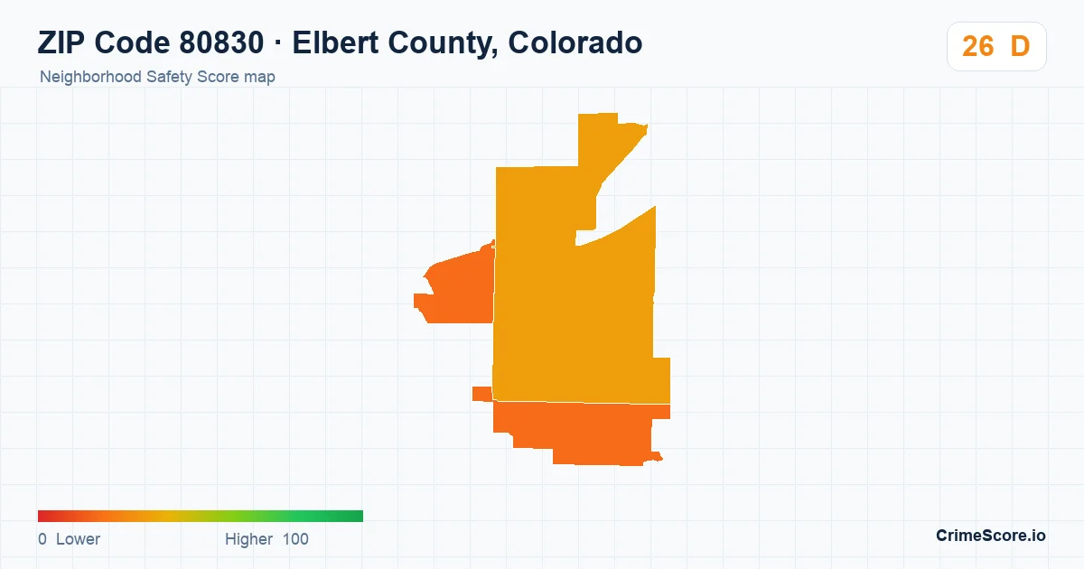 ZIP Code 80830 in Elbert County, Colorado neighborhood Safety Score map
