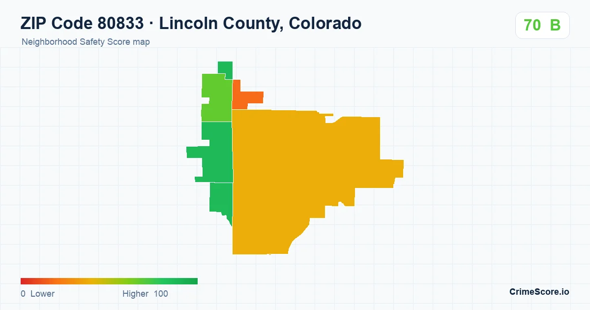 ZIP Code 80833 in Lincoln County, Colorado neighborhood Safety Score map