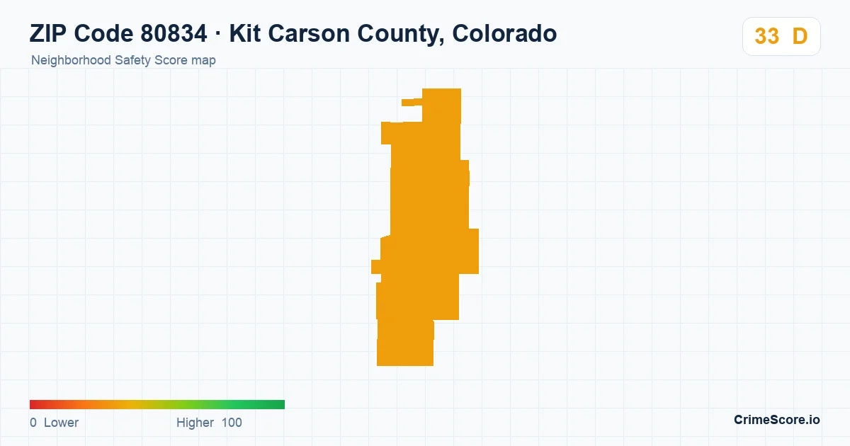 ZIP Code 80834 in Kit Carson County, Colorado neighborhood Safety Score map