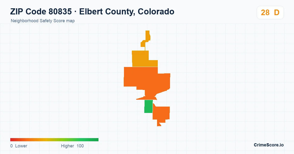 ZIP Code 80835 in Elbert County, Colorado neighborhood Safety Score map