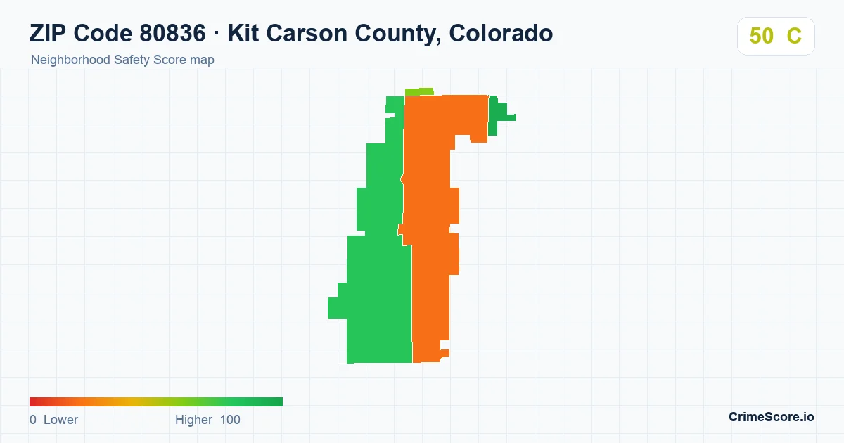 ZIP Code 80836 in Kit Carson County, Colorado neighborhood Safety Score map