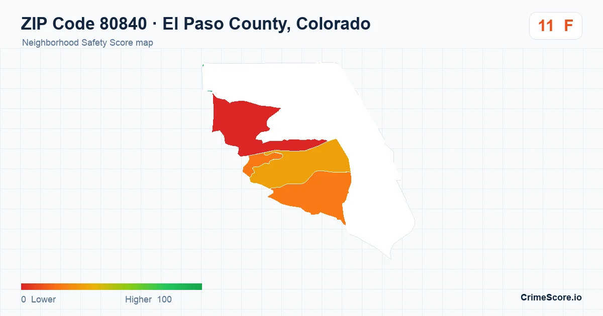 ZIP Code 80840 in El Paso County, Colorado neighborhood Safety Score map