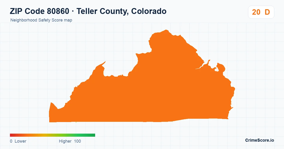 ZIP Code 80860 in Teller County, Colorado neighborhood Safety Score map