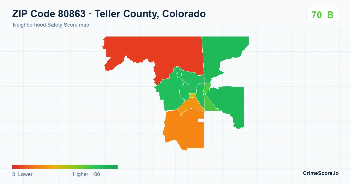 ZIP Code 80863 in Teller County, Colorado neighborhood Safety Score map