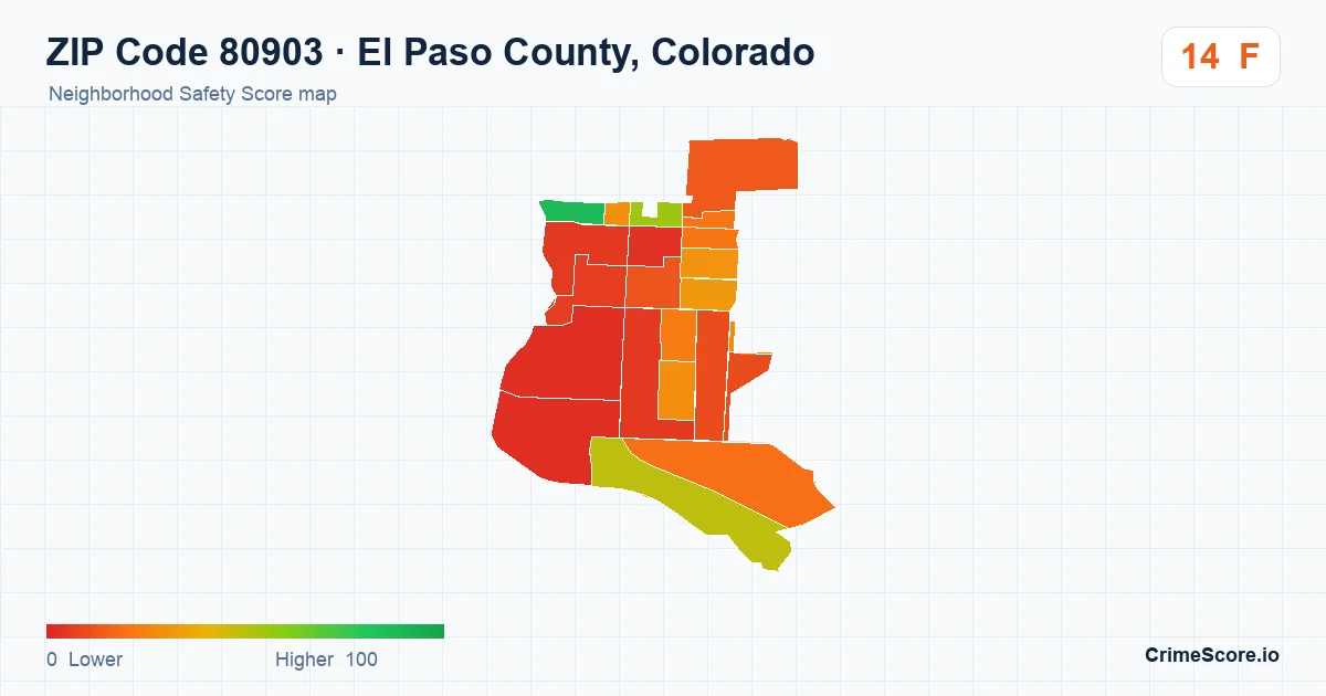 ZIP Code 80903 in El Paso County, Colorado neighborhood Safety Score map