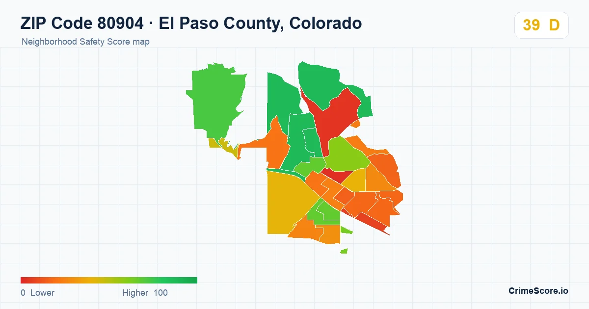 ZIP Code 80904 in El Paso County, Colorado neighborhood Safety Score map
