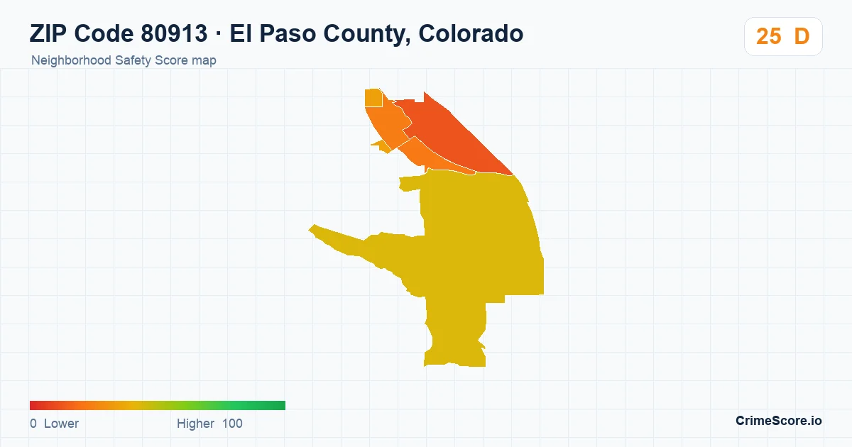 ZIP Code 80913 in El Paso County, Colorado neighborhood Safety Score map