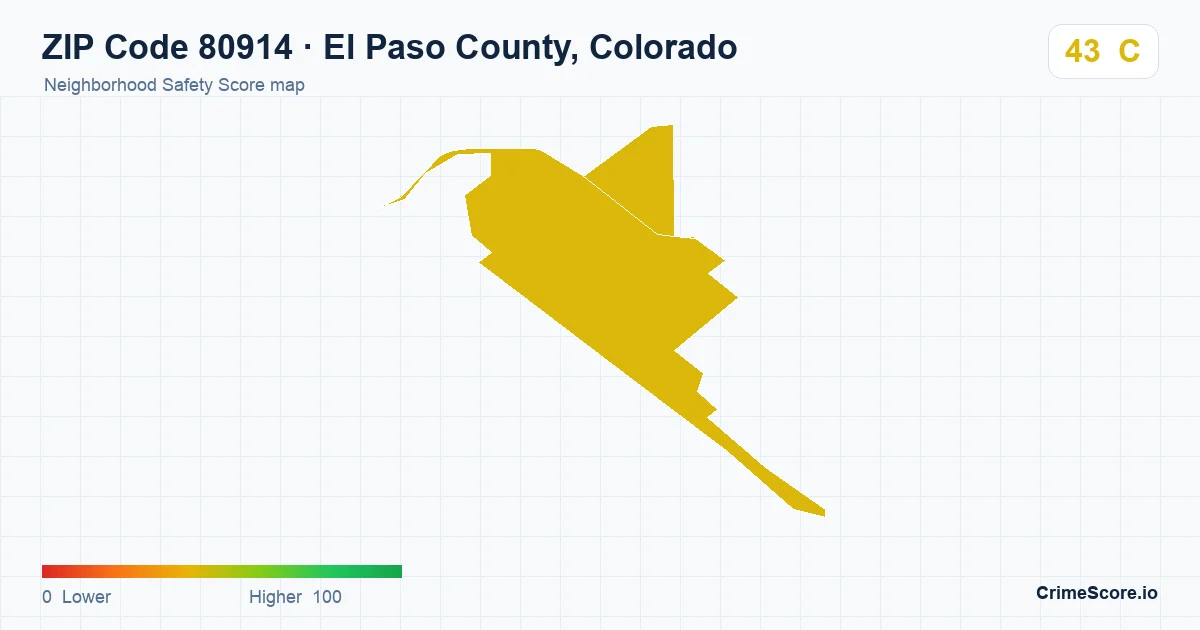 ZIP Code 80914 in El Paso County, Colorado neighborhood Safety Score map