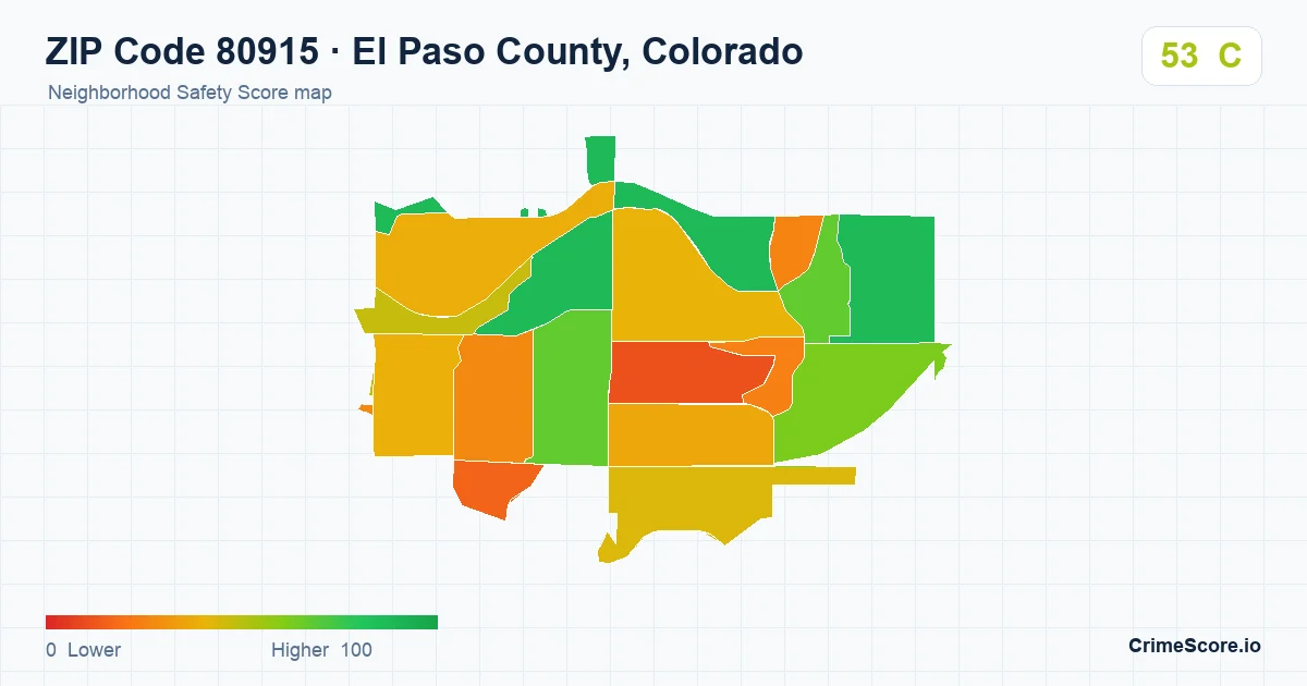 ZIP Code 80915 in El Paso County, Colorado neighborhood Safety Score map