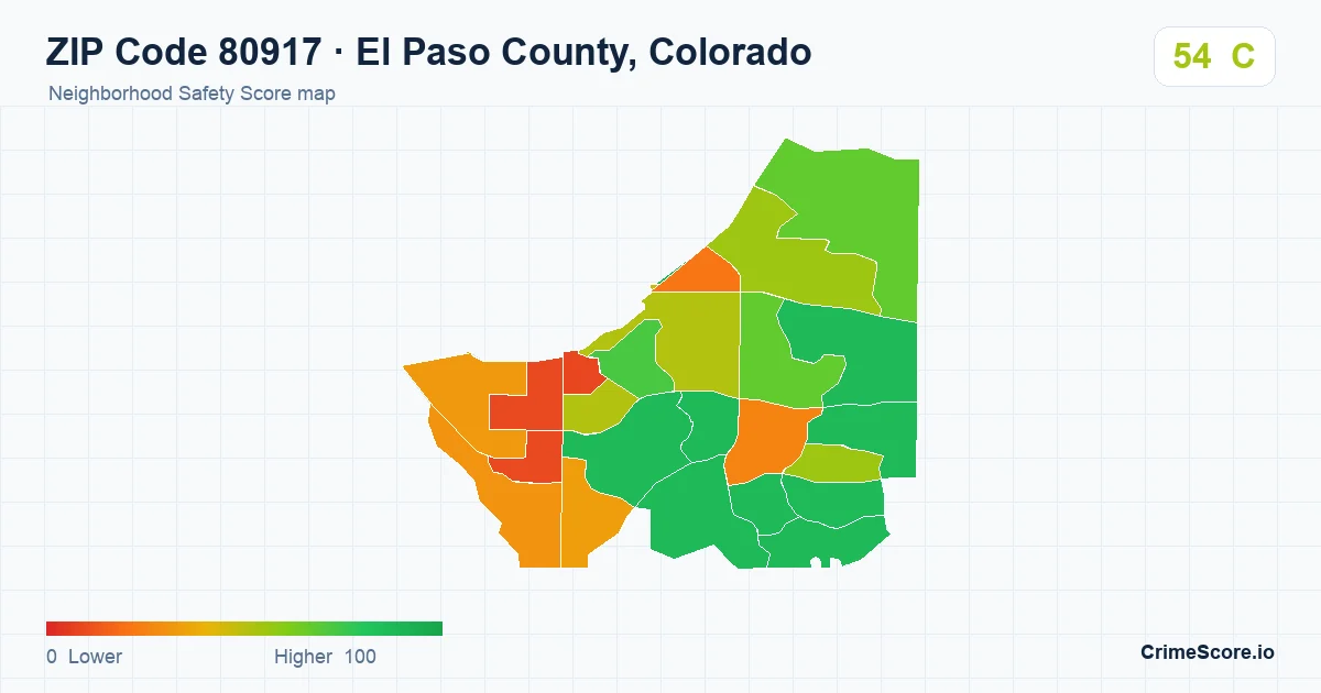 ZIP Code 80917 in El Paso County, Colorado neighborhood Safety Score map