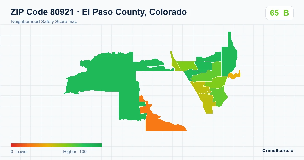 ZIP Code 80921 in El Paso County, Colorado neighborhood Safety Score map