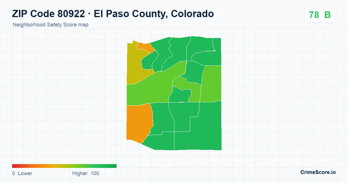ZIP Code 80922 in El Paso County, Colorado neighborhood Safety Score map