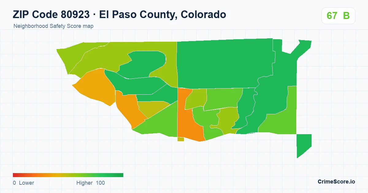 ZIP Code 80923 in El Paso County, Colorado neighborhood Safety Score map
