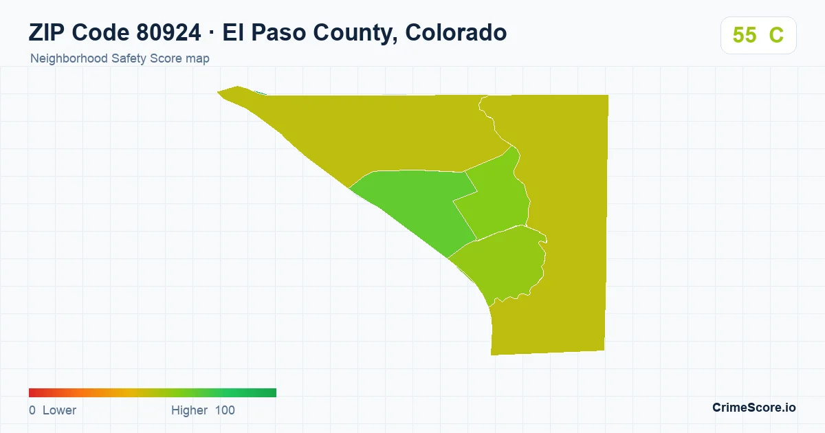 ZIP Code 80924 in El Paso County, Colorado neighborhood Safety Score map