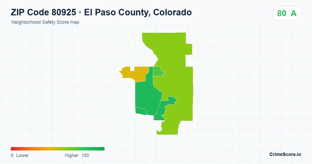 ZIP Code 80925 in El Paso County, Colorado neighborhood Safety Score map